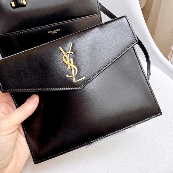 SOLD❤️Saint Laurent YSL Uptown Small Black Monogram Top Handle Bag + Clutch - Picture 6 of 16
